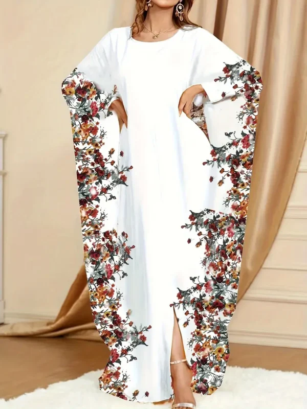 ⁦Abaya Caftan à Imprimé Floral et Col⁩ - الصورة ⁦4⁩