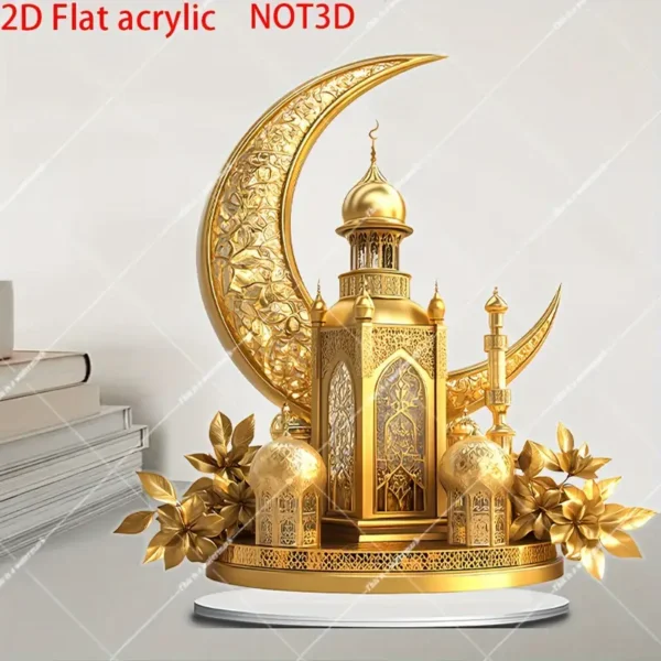 ⁦عملفانوس إسلامي ذهبي ثنائي الأبعاد مع تصميم الهلال والمسجد⁩ - الصورة ⁦7⁩