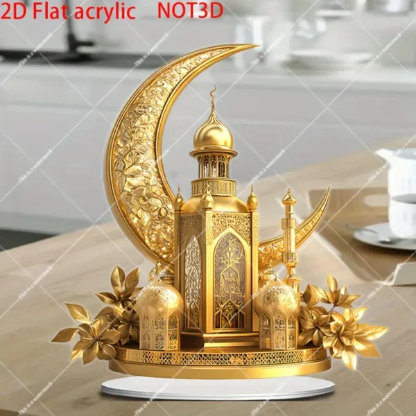 ⁦عملفانوس إسلامي ذهبي ثنائي الأبعاد مع تصميم الهلال والمسجد⁩ - الصورة ⁦8⁩