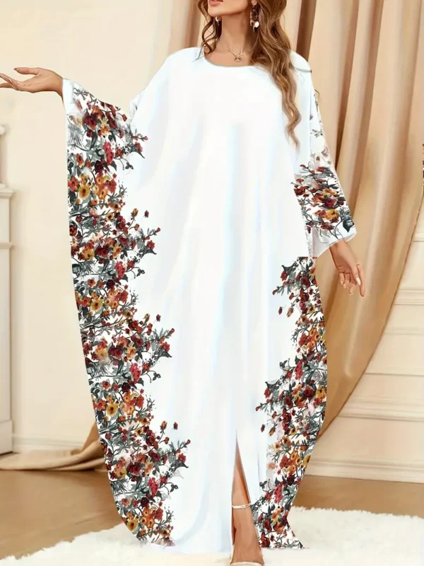 ⁦Abaya Caftan à Imprimé Floral et Col⁩ - الصورة ⁦5⁩